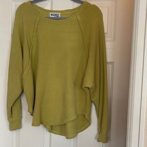 NWOT Bucket List Green Long Sleeve Top with exposed seems